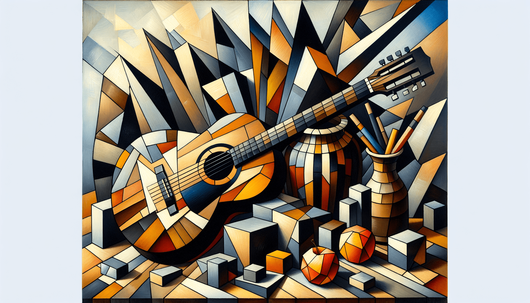 Playful Polygons: A Cubist Guitar Symphony - Teo Teglia Art