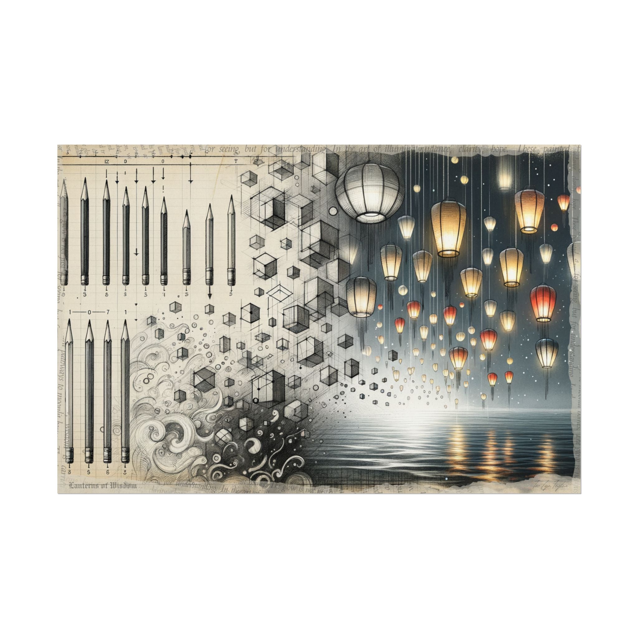 Geometric Whispers to Lantern Seas - Art Print by Teo Teglia Art