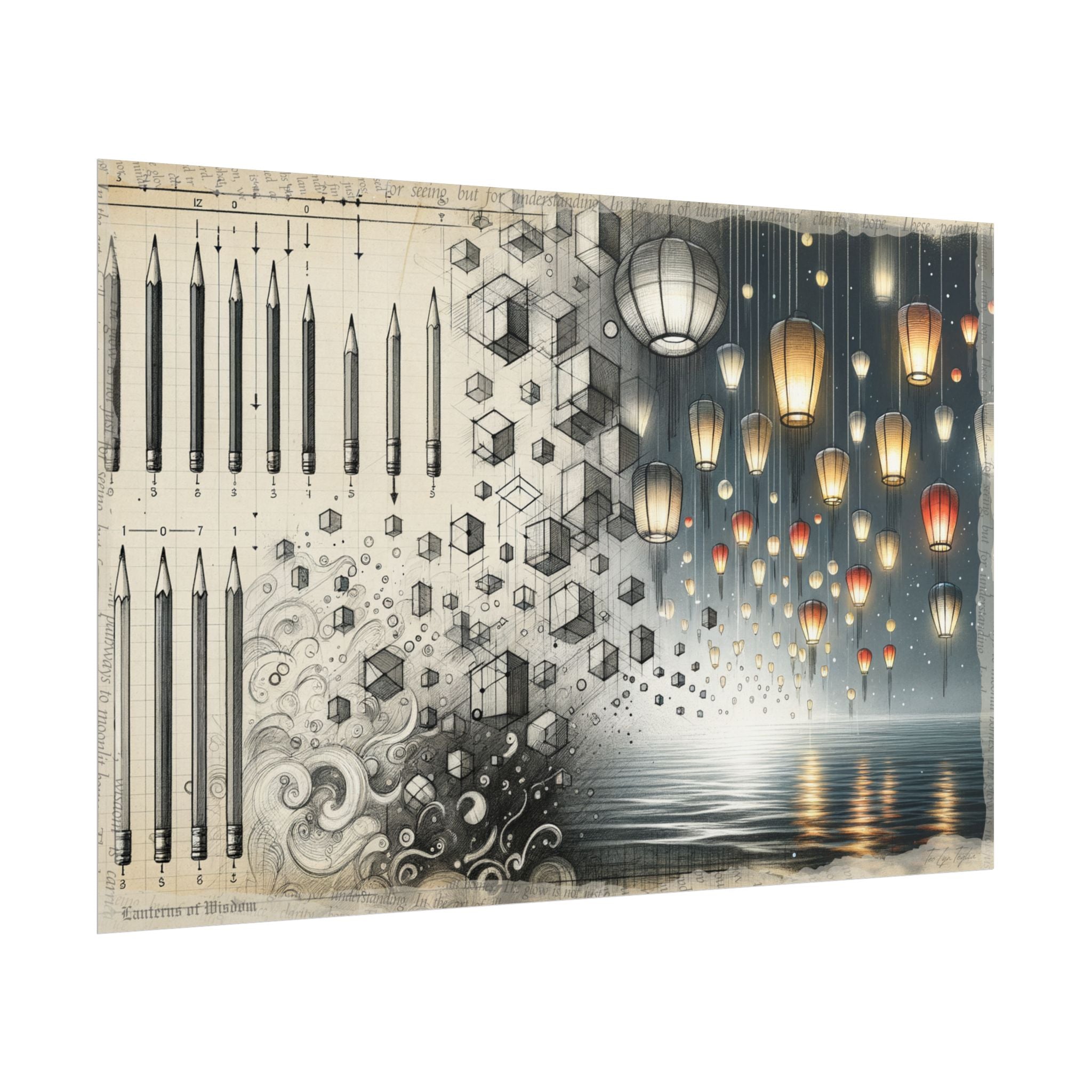 Geometric Whispers to Lantern Seas - Art Print by Teo Teglia Art