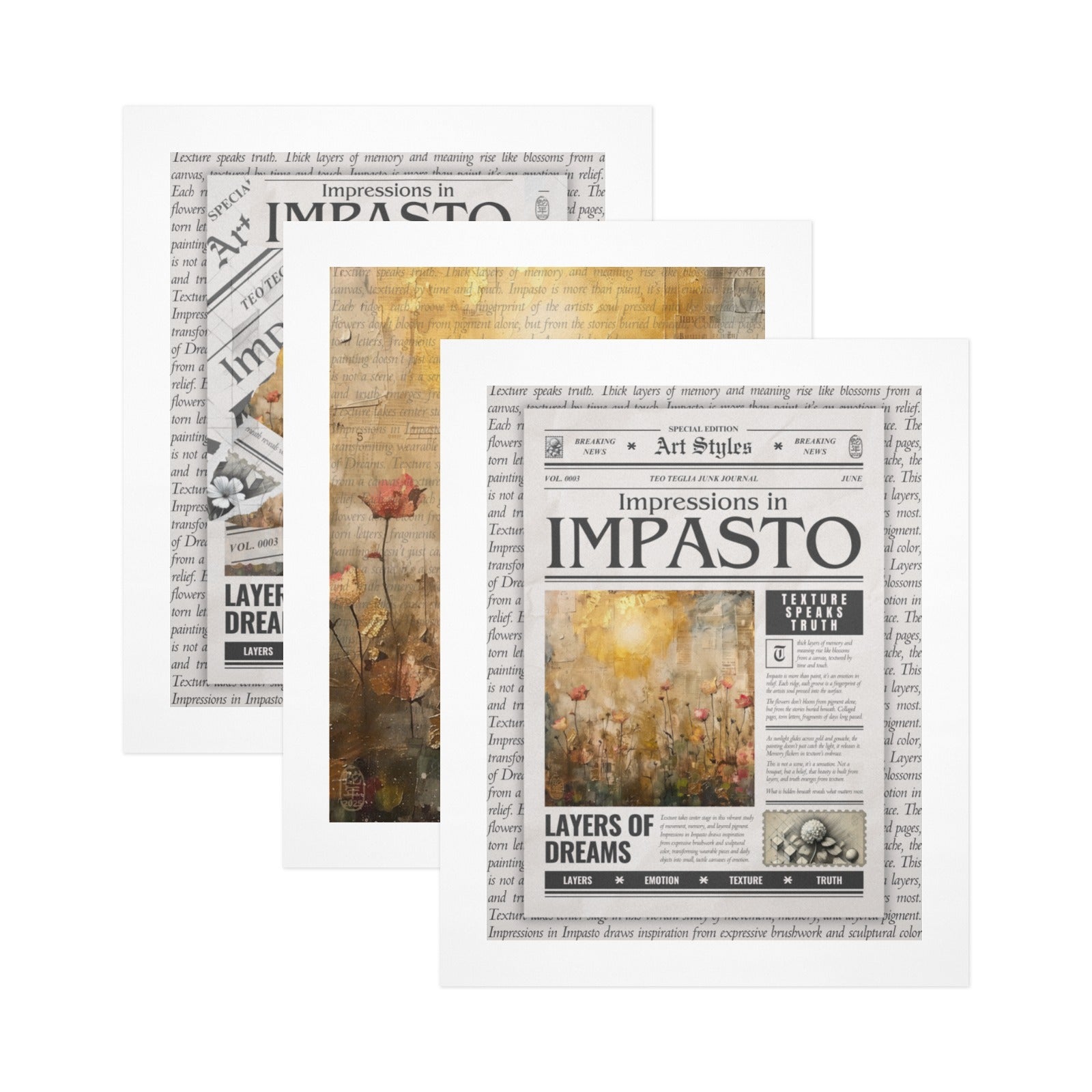 Impressions in Impasto - Gallery Art Print Set of 3 by Teo Teglia Art