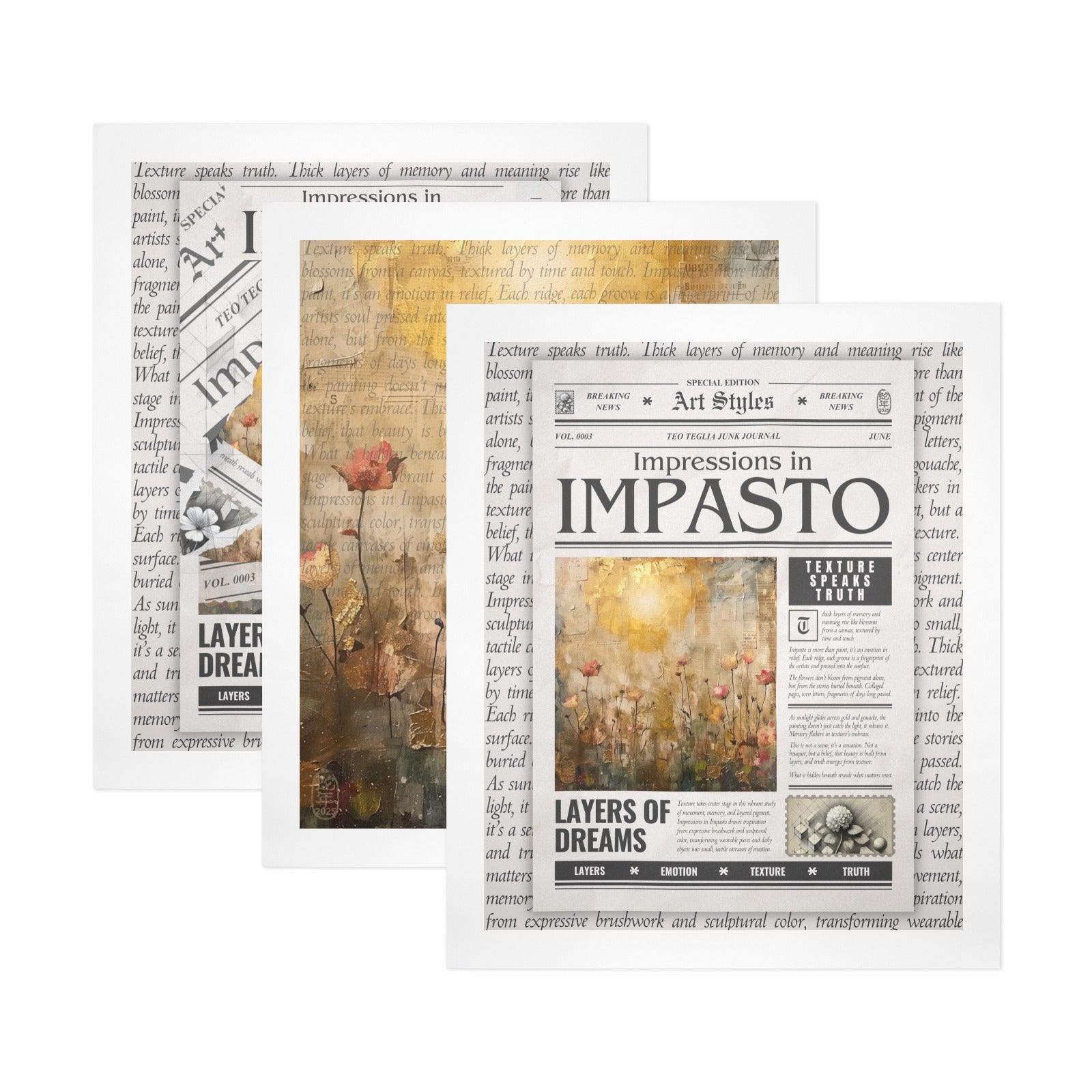 Impressions in Impasto - Gallery Art Print Set of 3 by Teo Teglia Art