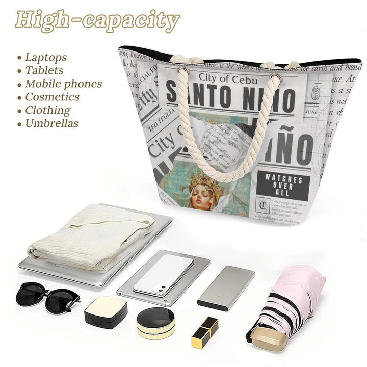 Santo Niño - Hemp Rope Tote Bag by Teo Teglia Art