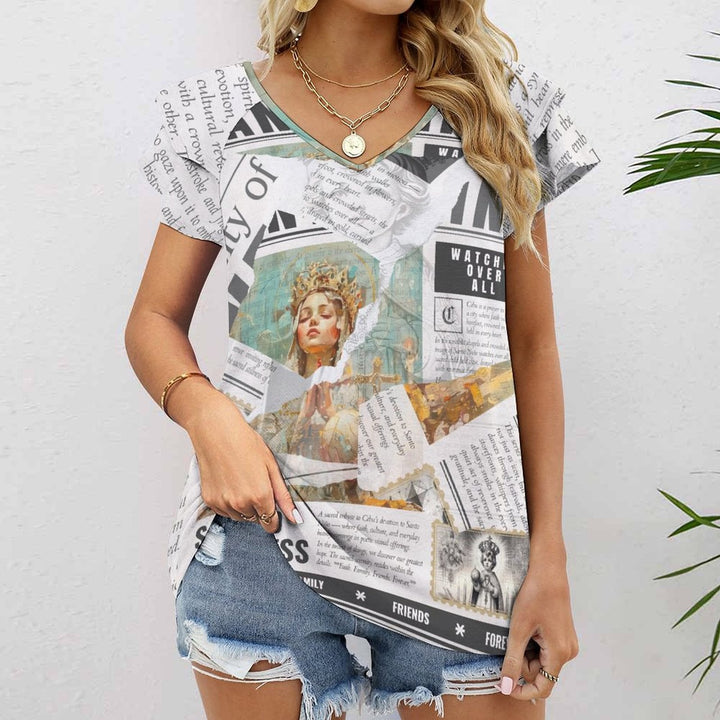 Santo Niño - Ruffle Sleeve V - Neck Tee by Teo Teglia Art