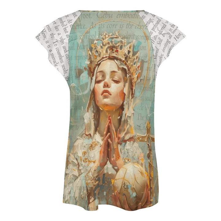 Santo Niño - Ruffle Sleeve V - Neck Tee by Teo Teglia Art