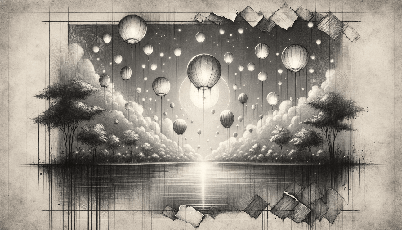 Heart Glow: Love Lanterns in the Night Sky - Teo Teglia Art