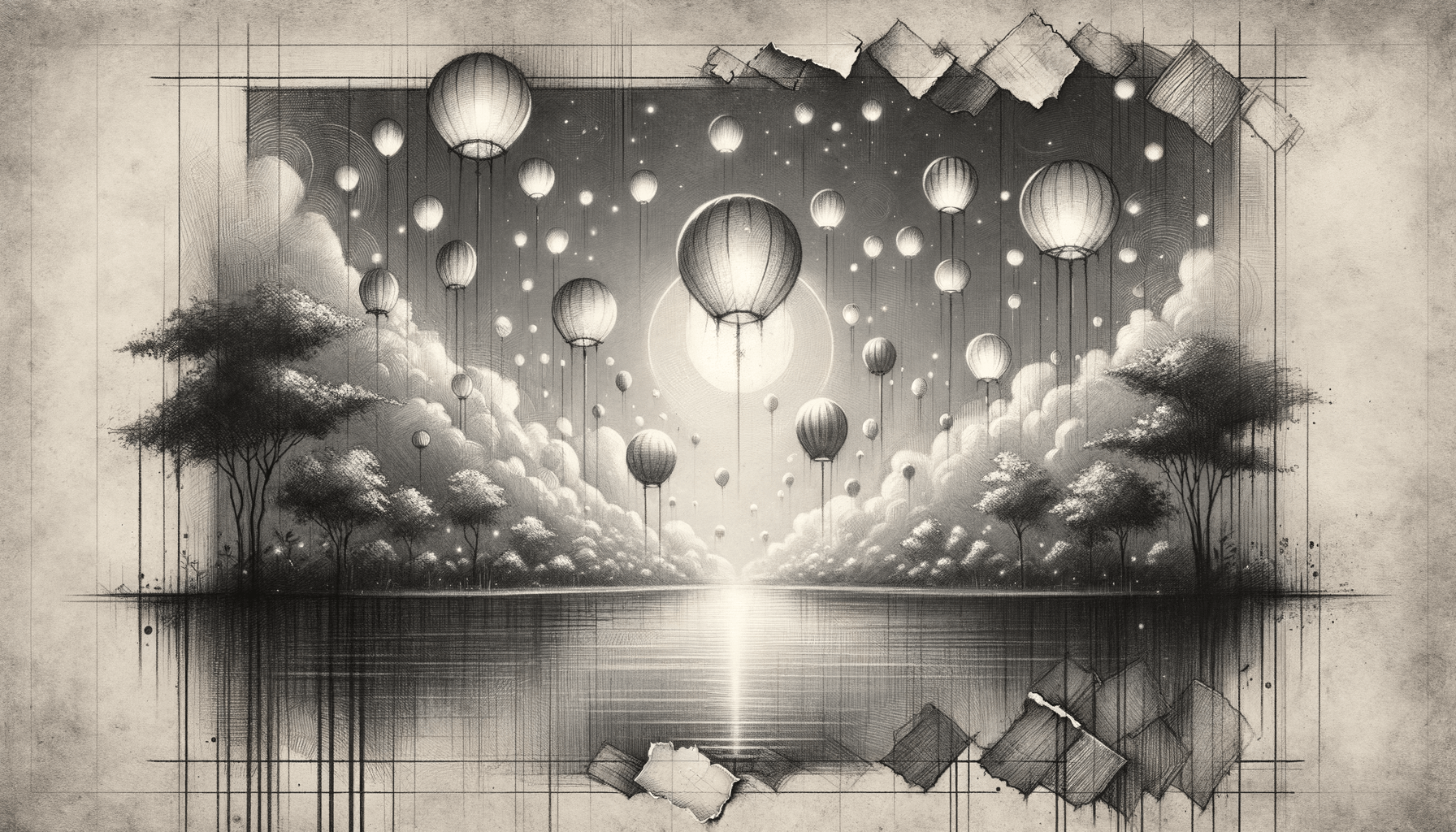 Heart Glow: Love Lanterns in the Night Sky - Teo Teglia Art