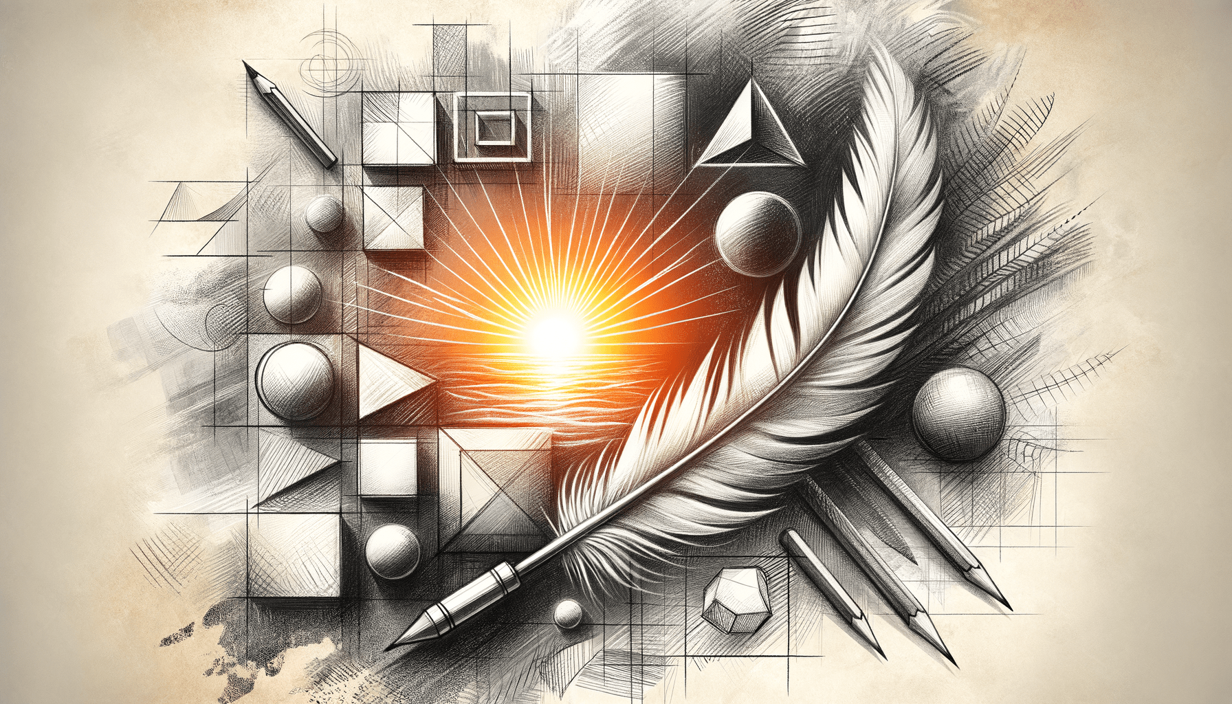 Hope Rises: Sunrise and Feather in Pencil Play - Teo Teglia Art