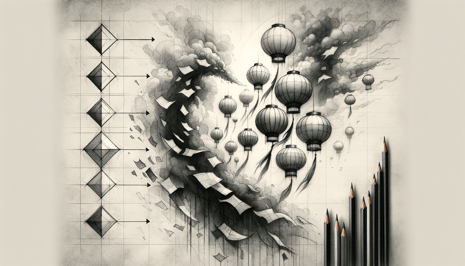 Lantern Dance: A Whirl of Pencil Lines and Wind - Teo Teglia Art