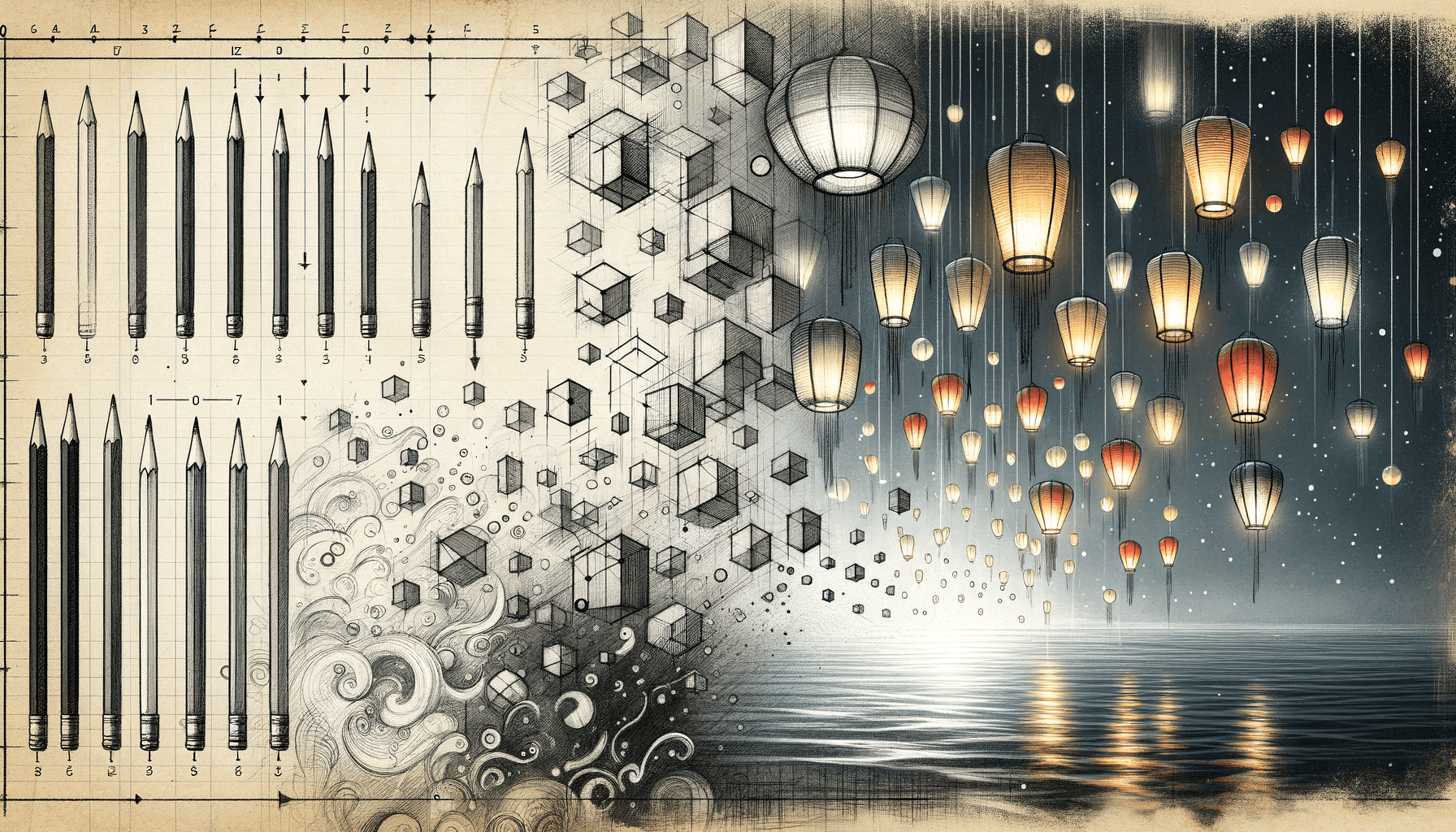 Lanterns Adrift: A Breezy Dance on Sea Waves - Teo Teglia Art