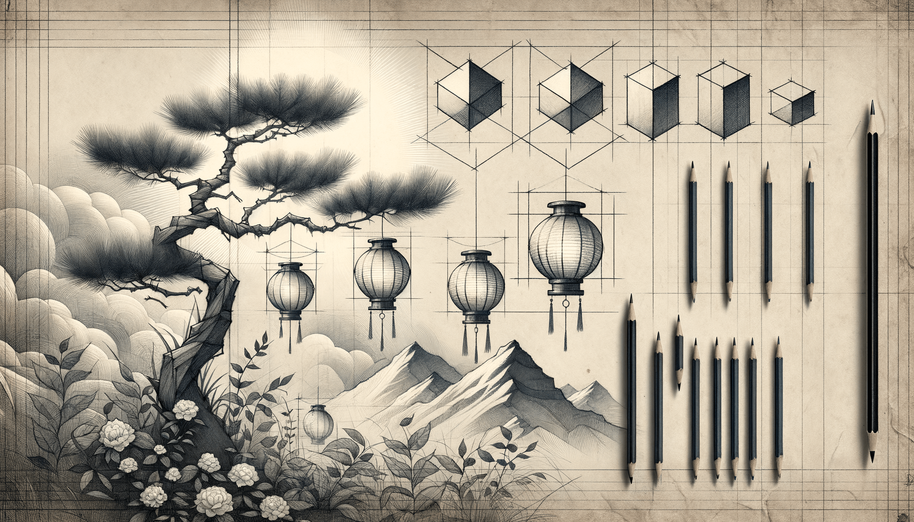 Lanterns Aloft: Tranquil Echoes from Mountain Pines - Teo Teglia Art