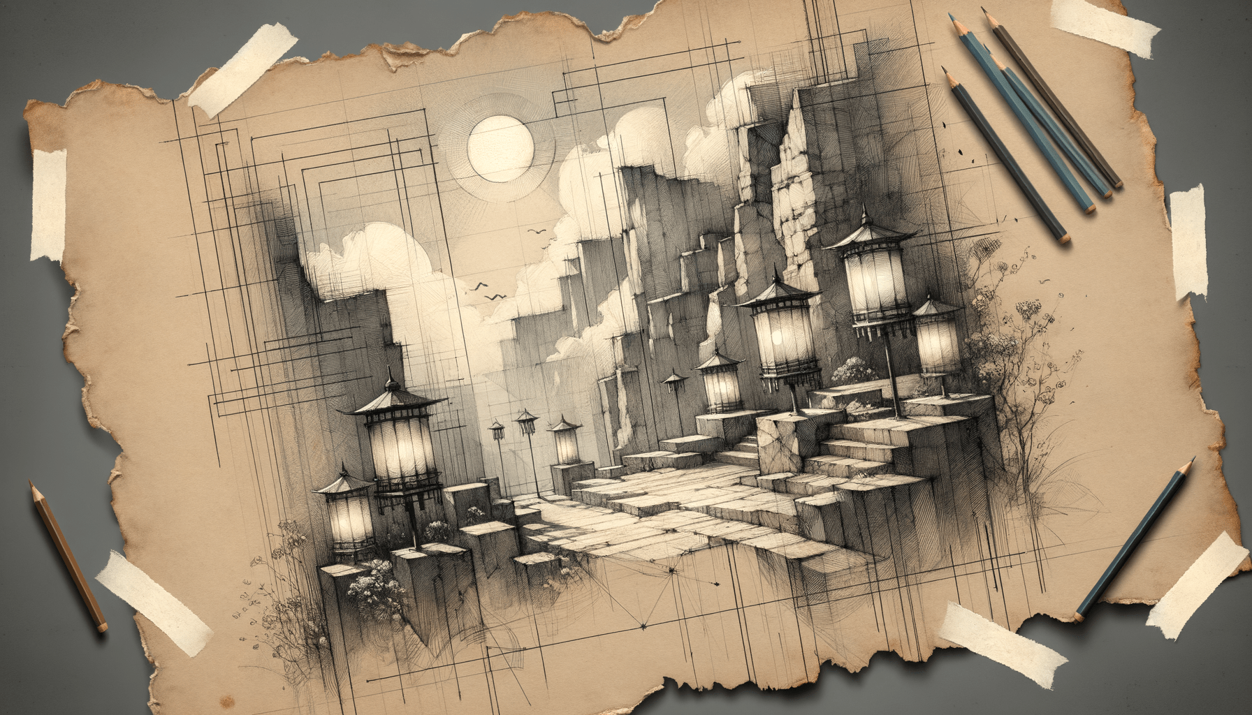 Lanterns on Cliffs: Strength's Enduring Glow - Teo Teglia Art