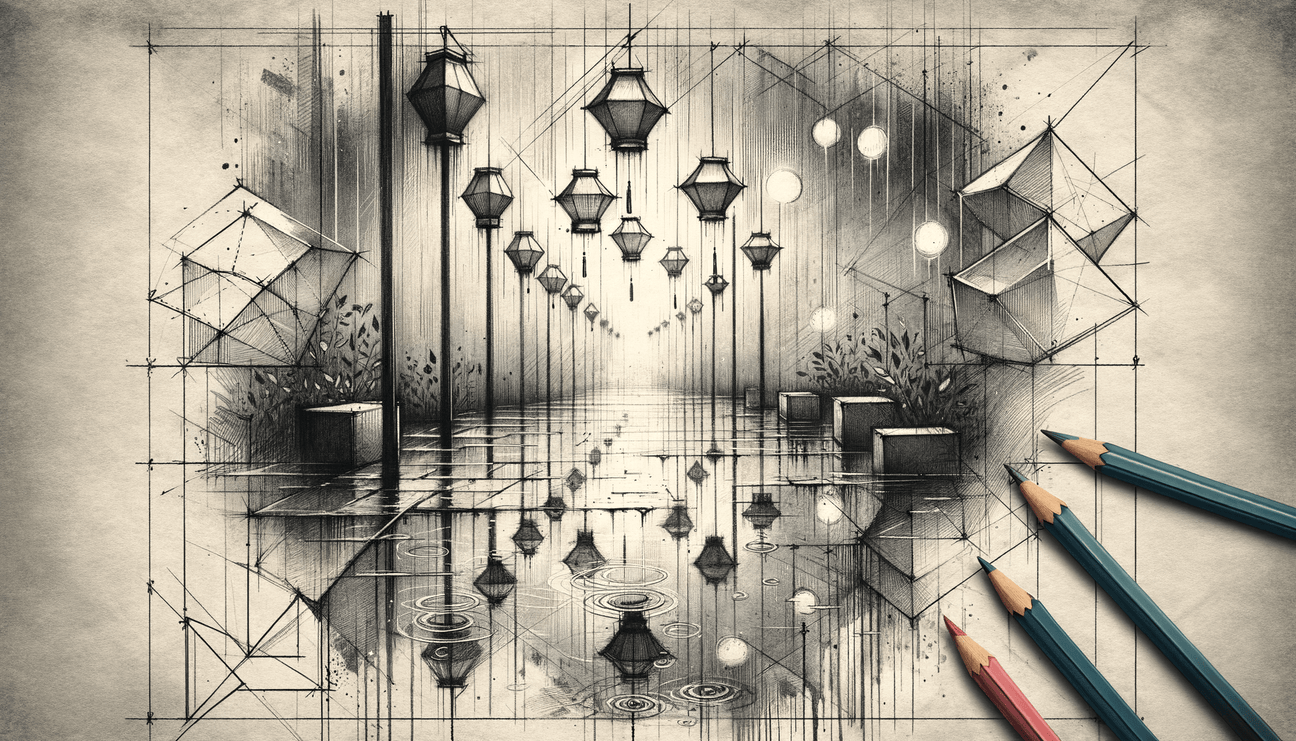 Lanterns Whispering Shimmer in Rain-Kissed Puddles - Teo Teglia Art