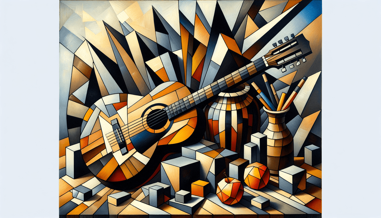 Playful Polygons: A Cubist Guitar Symphony - Teo Teglia Art
