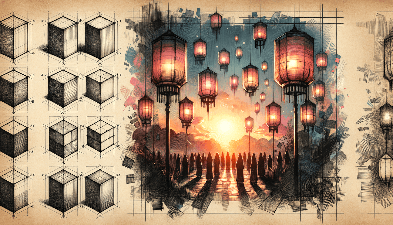 Sunset Lanterns: Radiant Blessings Sketched in Gratitude - Teo Teglia Art