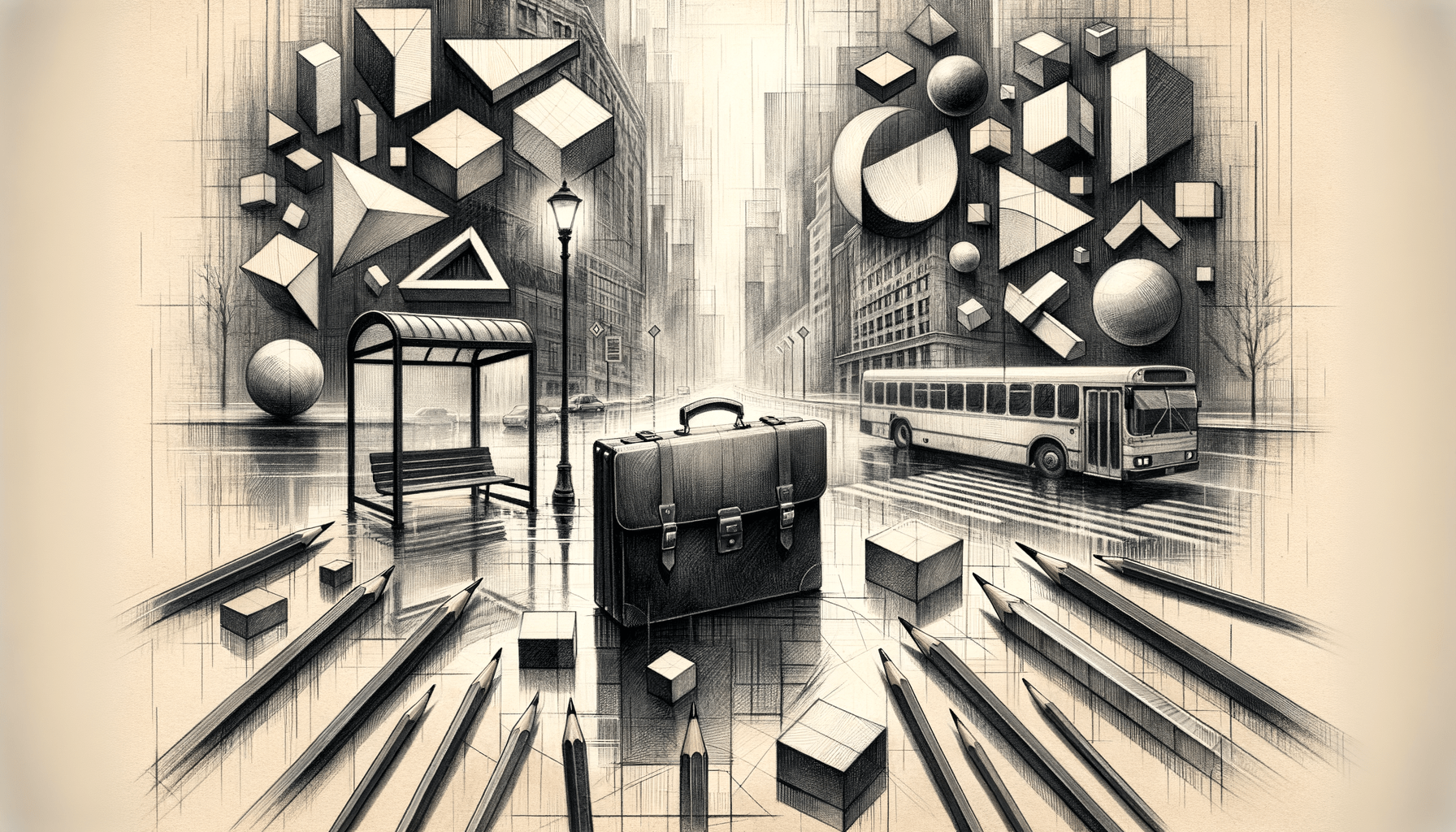 Urban Rain: A Businessman's Geometry in Transit - Teo Teglia Art