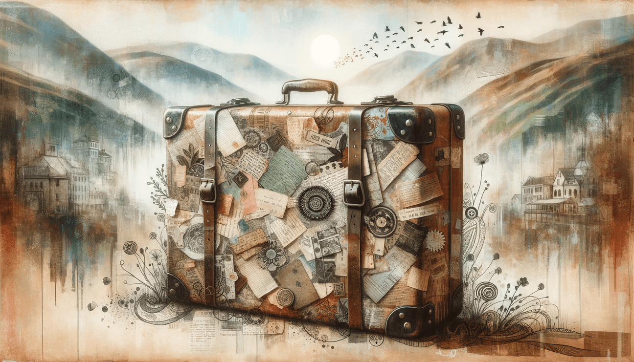 Whispers of Wanderlust: A Suitcase Story in Scraps - Teo Teglia Art