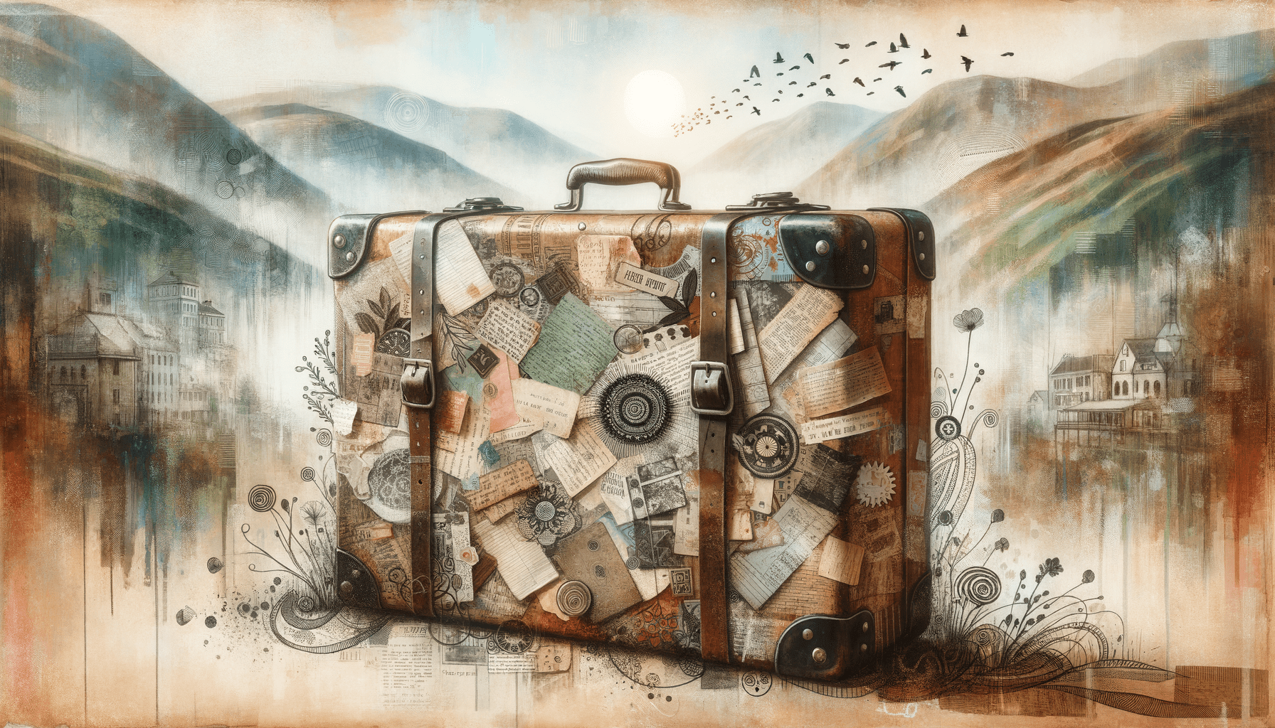 Whispers of Wanderlust: A Suitcase Story in Scraps - Teo Teglia Art