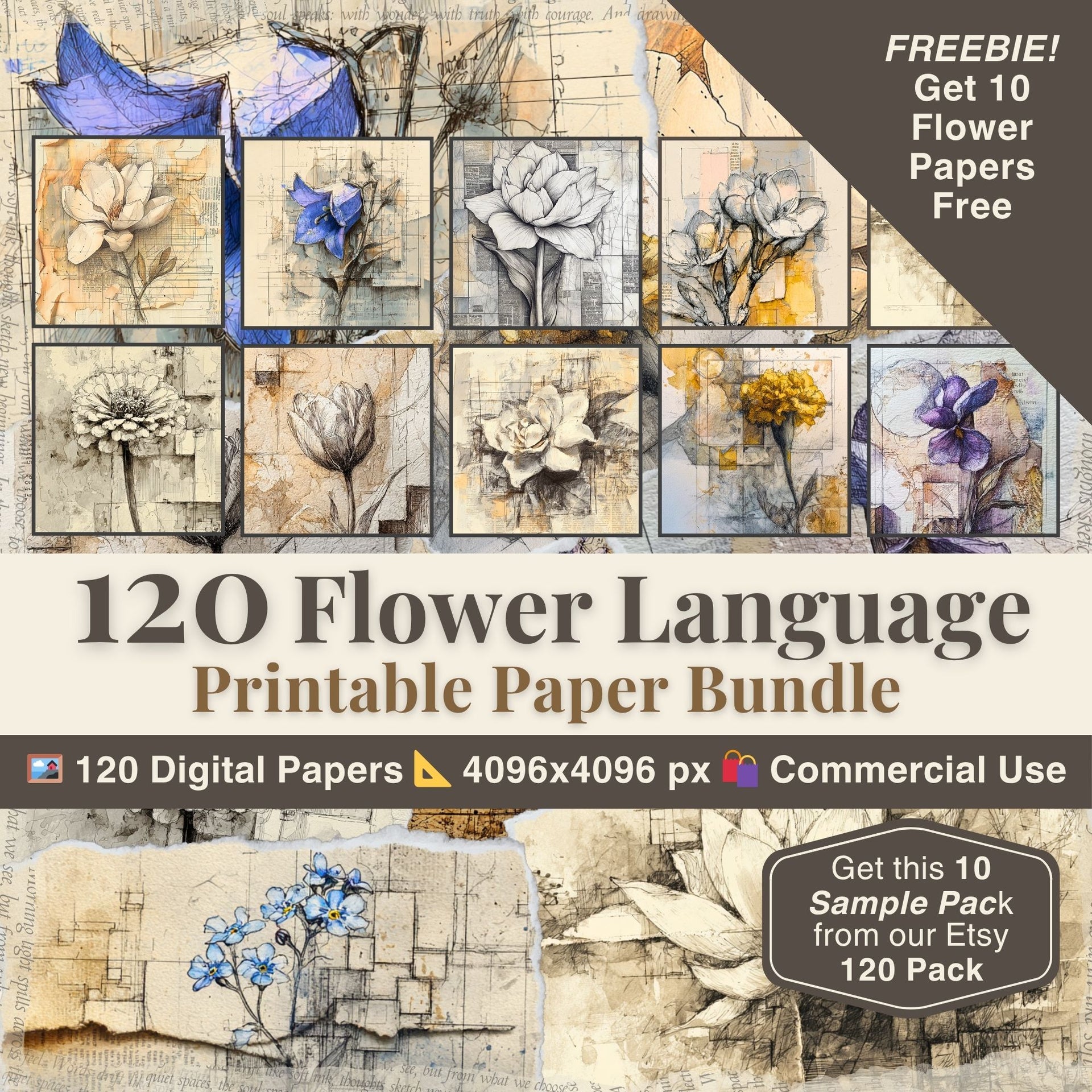 Freebie Flower Language Scrapbook Kit - 10 Pack
