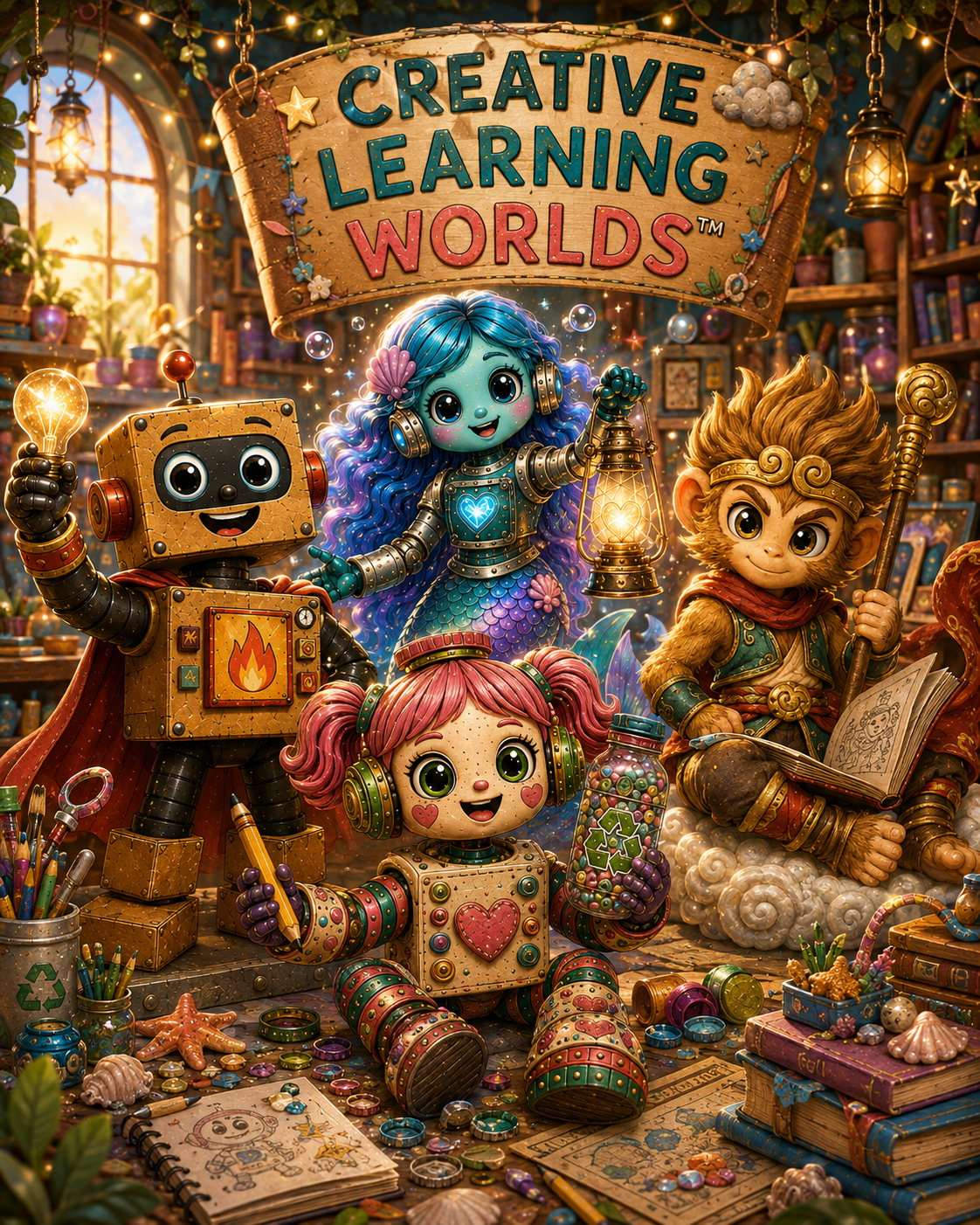 Creative Learning Worlds characters, journals, and imaginative learning experiences