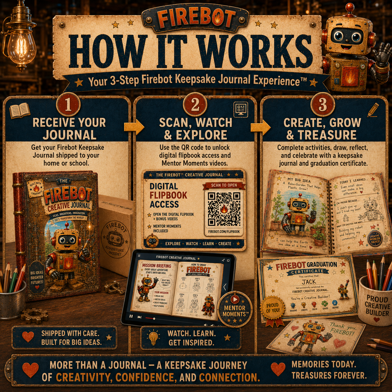 How the Firebot Keepsake Journal and digital companion experience work together