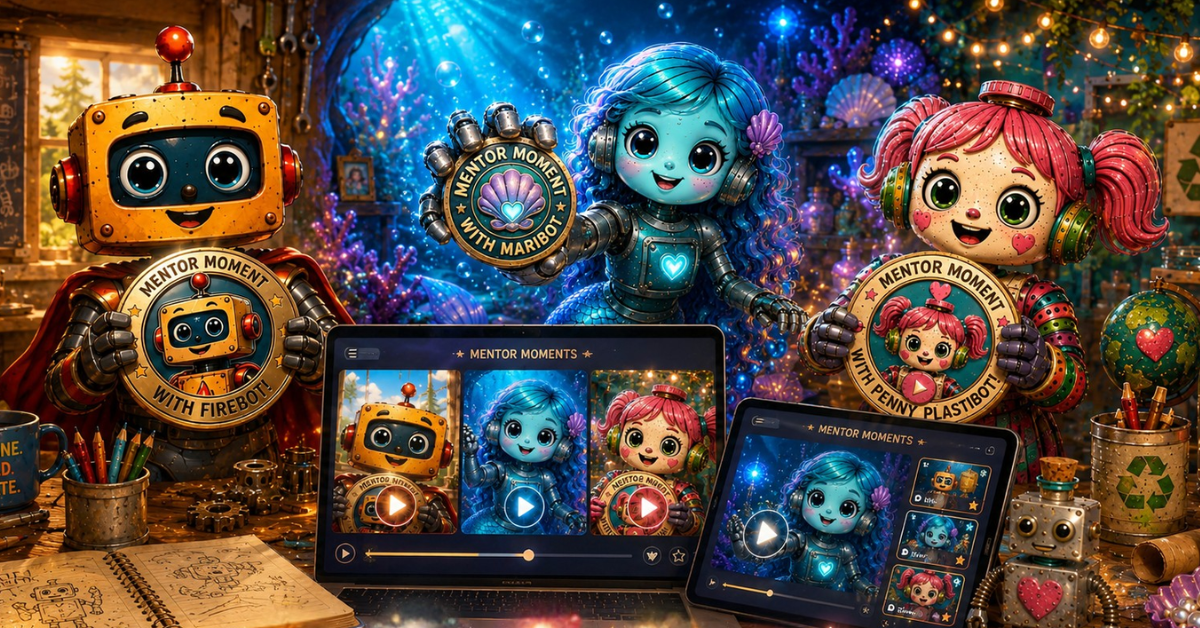 Firebot Maribot and Penny Plastibot character worlds