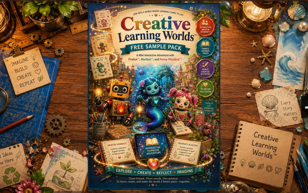 Creative Learning Worlds Free Sample Pack displayed on a tablet