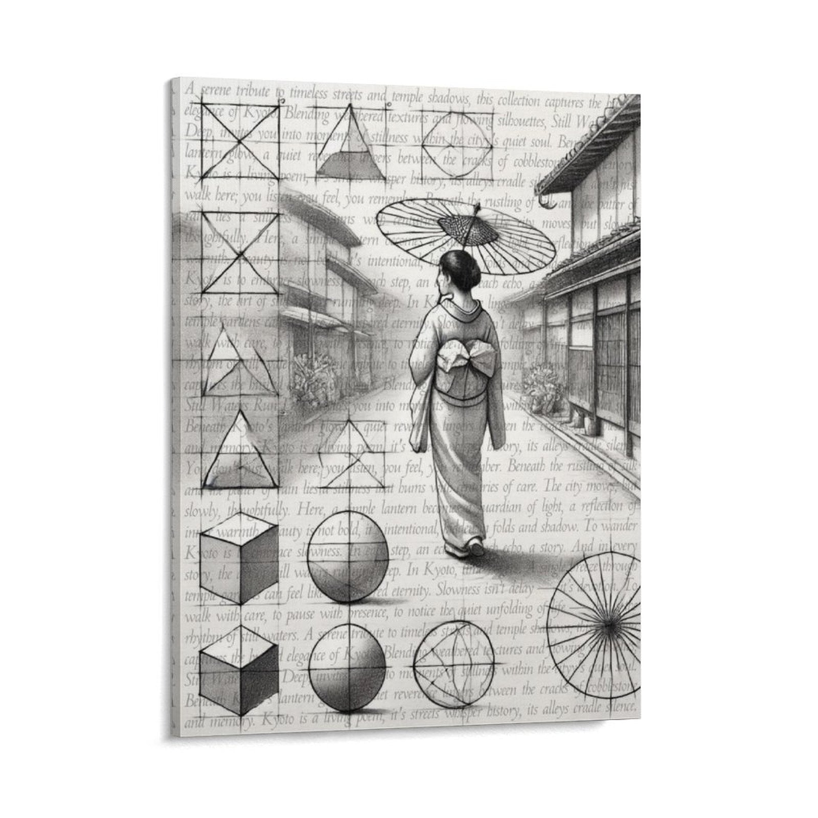 Kyoto - Pencil Sketch on Canvas by Teo Teglia Art