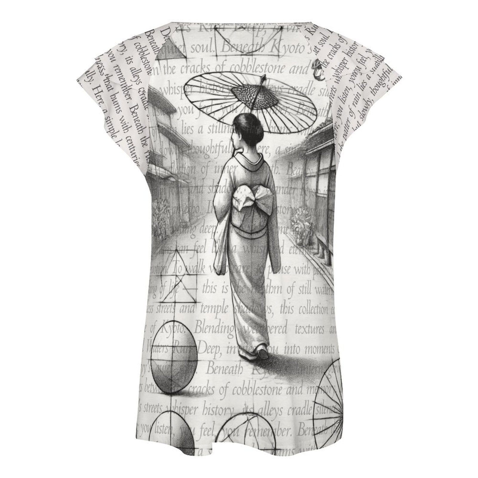 Kyoto - Ruffle Sleeve V - Neck Tee by Teo Teglia Art