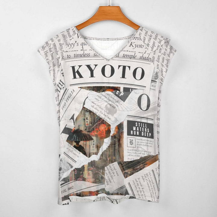 Kyoto - Ruffle Sleeve V - Neck Tee by Teo Teglia Art
