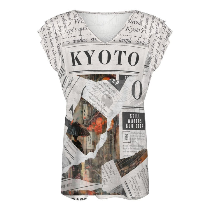 Kyoto - Ruffle Sleeve V - Neck Tee by Teo Teglia Art