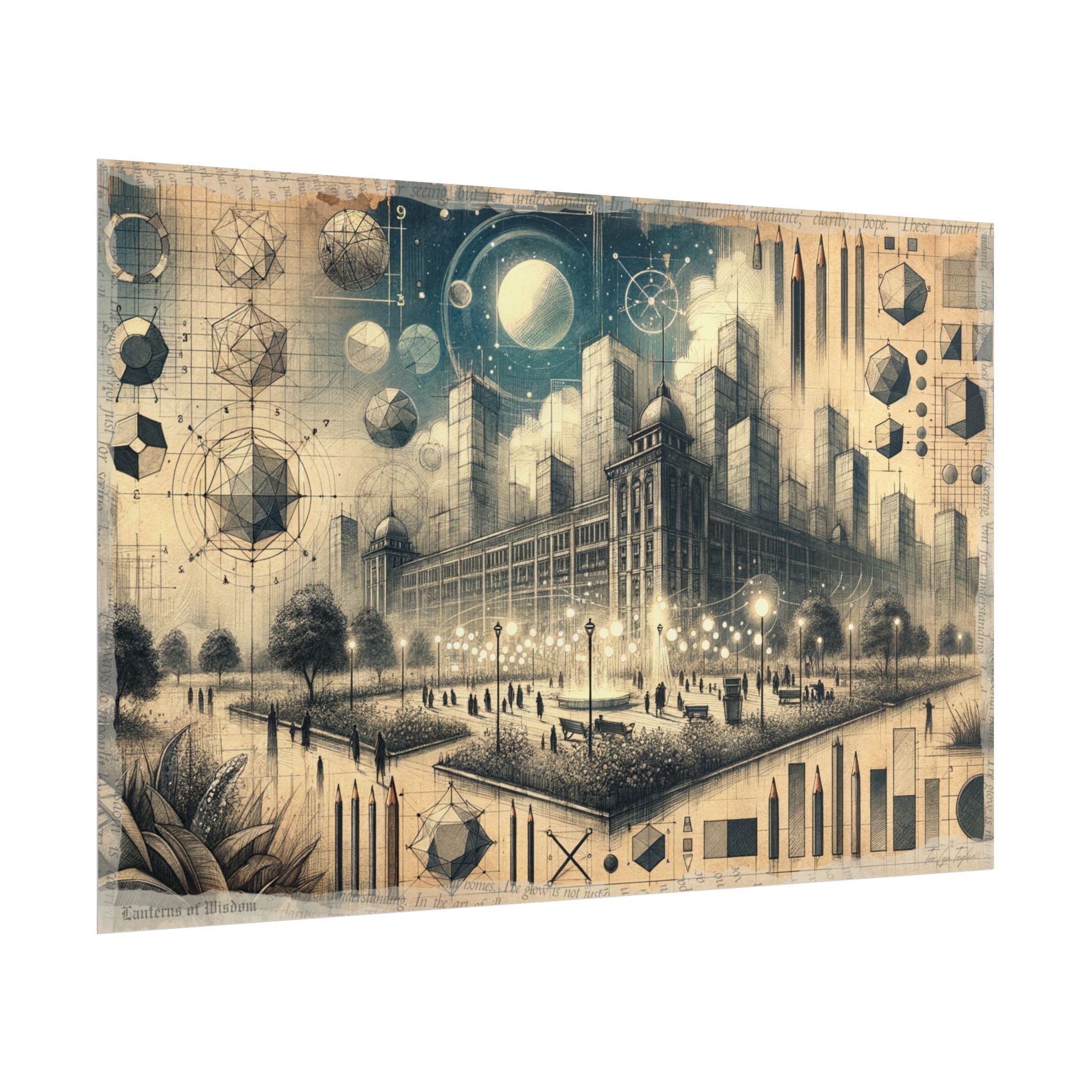 Lantern - lit Geometric Metropolis - Art Print by Teo Teglia Art