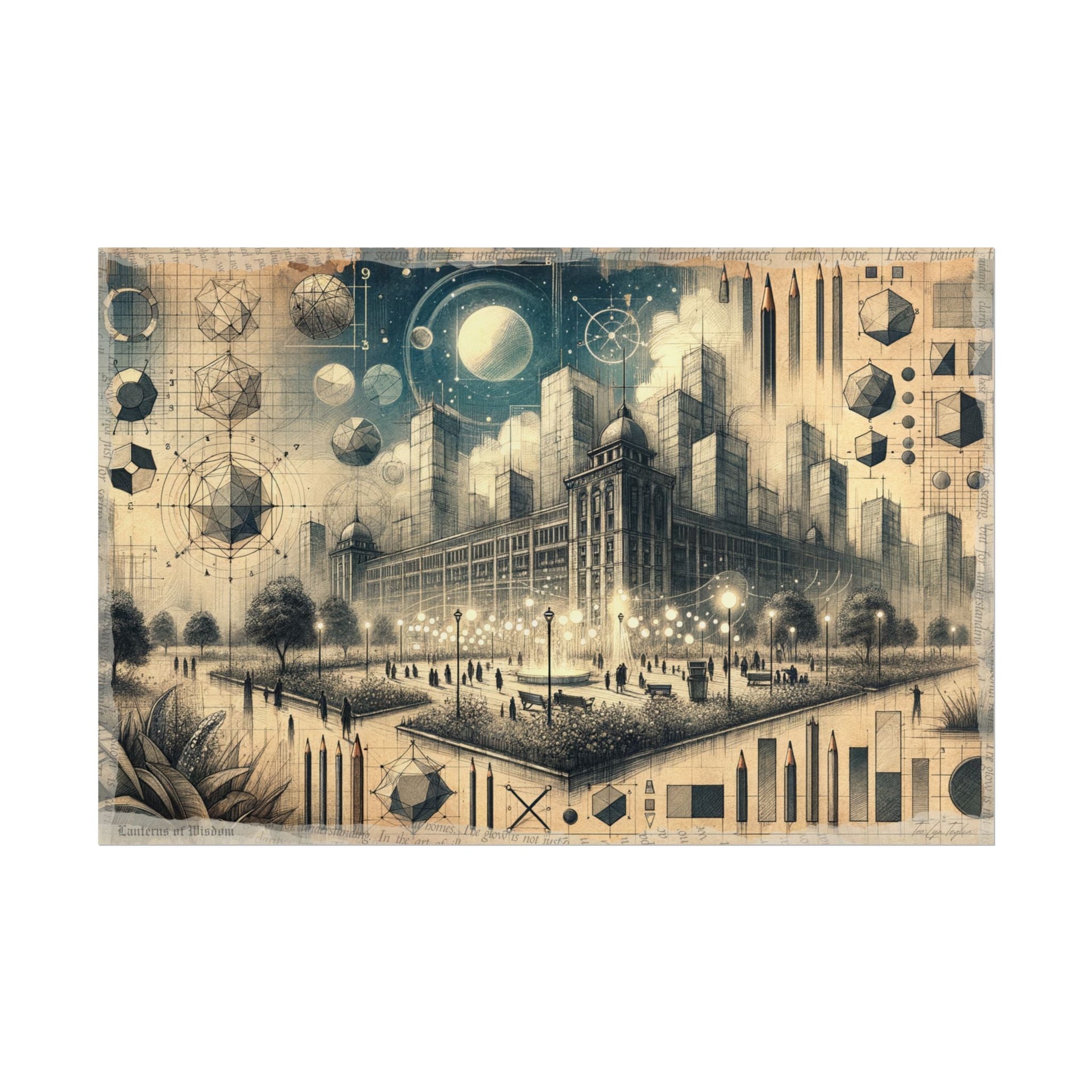 Lantern - lit Geometric Metropolis - Art Print by Teo Teglia Art
