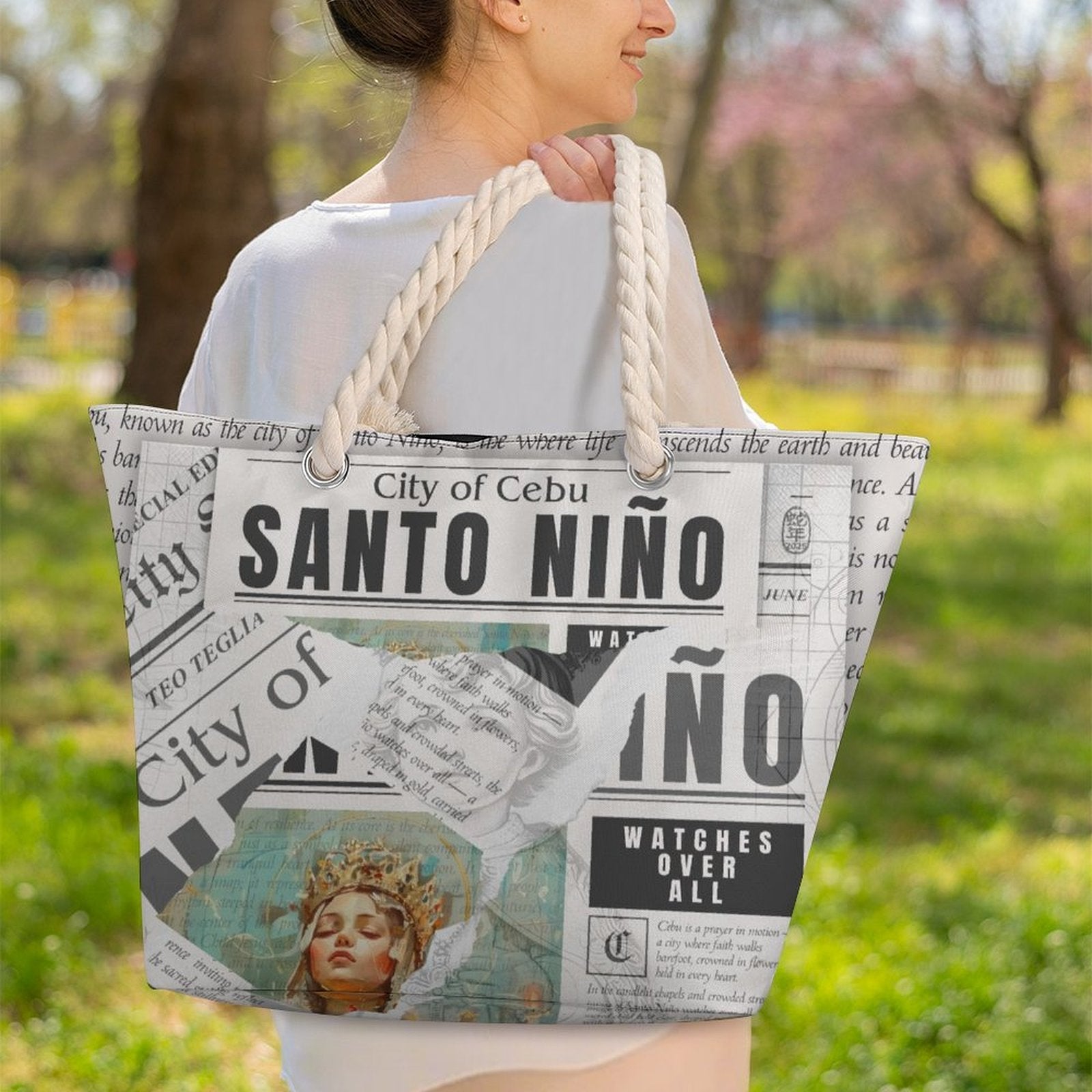 Santo Niño - Hemp Rope Tote Bag by Teo Teglia Art