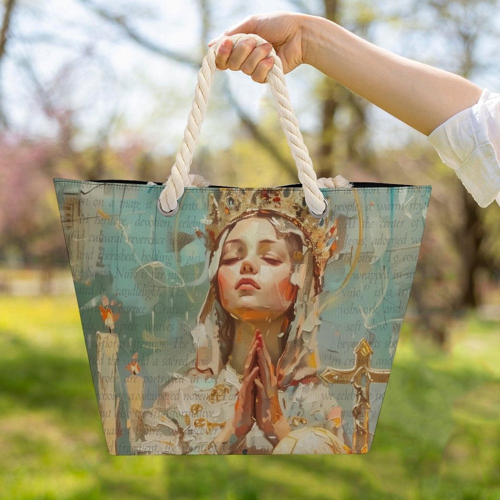 Santo Niño - Hemp Rope Tote Bag by Teo Teglia Art