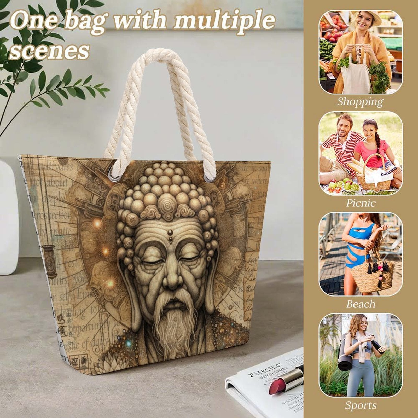 Whispers of Stillness - Hemp Rope Tote Bag by Teo Teglia Art