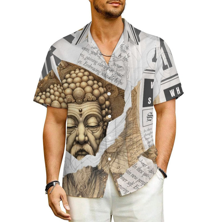 Whispers of Stillness – Men’s Mindful Lapel Shirt – Short Sleeve Button - Down Shirt by Teo Teglia Art