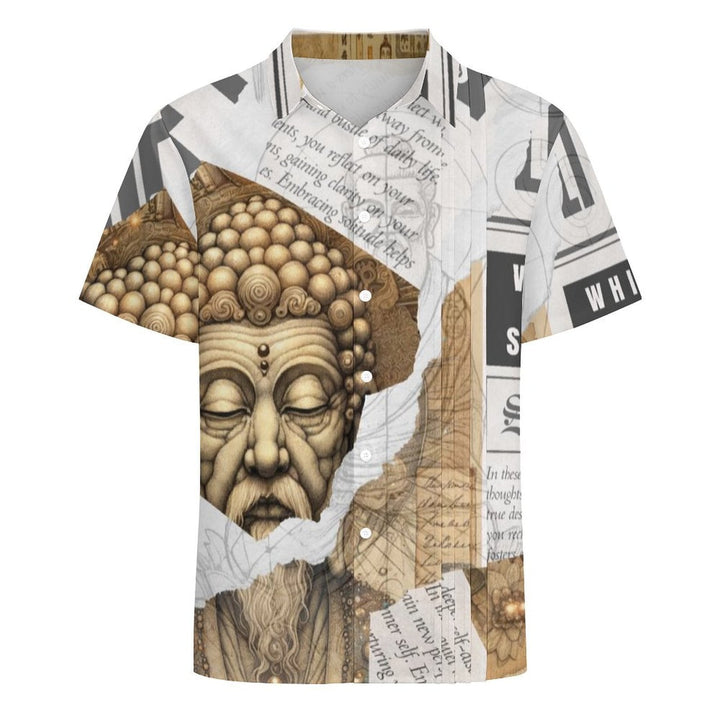Whispers of Stillness – Men’s Mindful Lapel Shirt – Short Sleeve Button - Down Shirt by Teo Teglia Art