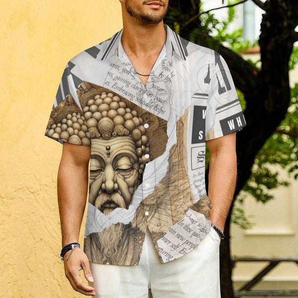 Whispers of Stillness – Men’s Mindful Lapel Shirt – Short Sleeve Button - Down Shirt by Teo Teglia Art