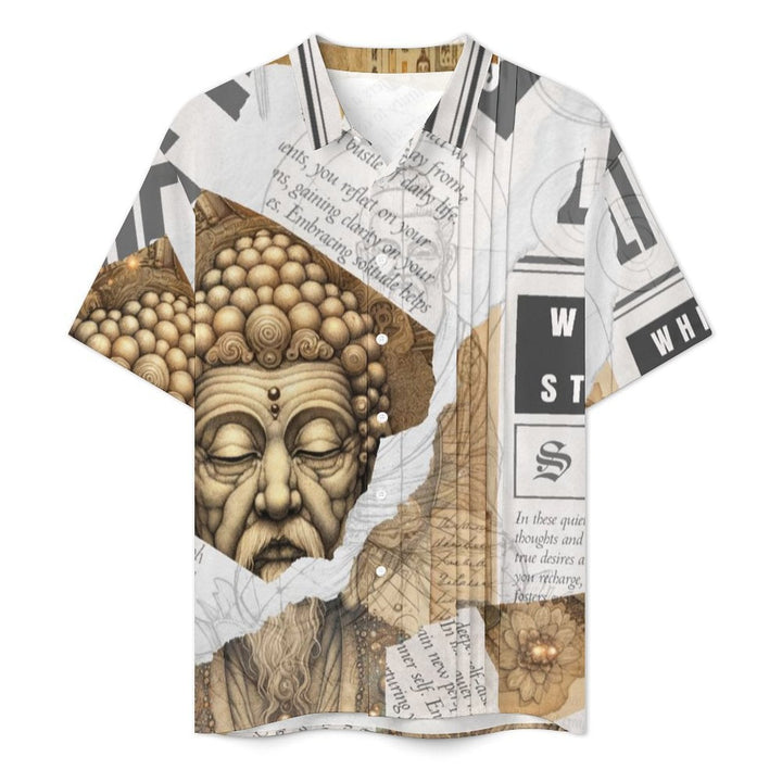 Whispers of Stillness – Men’s Mindful Lapel Shirt – Short Sleeve Button - Down Shirt by Teo Teglia Art