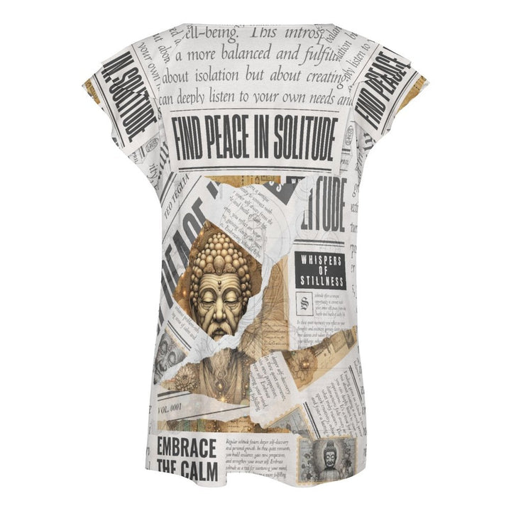 Whispers of Stillness - Ruffle Sleeve V - Neck Tee – Apparel – Shirts by Teo Teglia Art