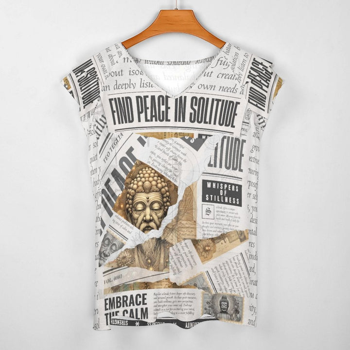 Whispers of Stillness - Ruffle Sleeve V - Neck Tee – Apparel – Shirts by Teo Teglia Art