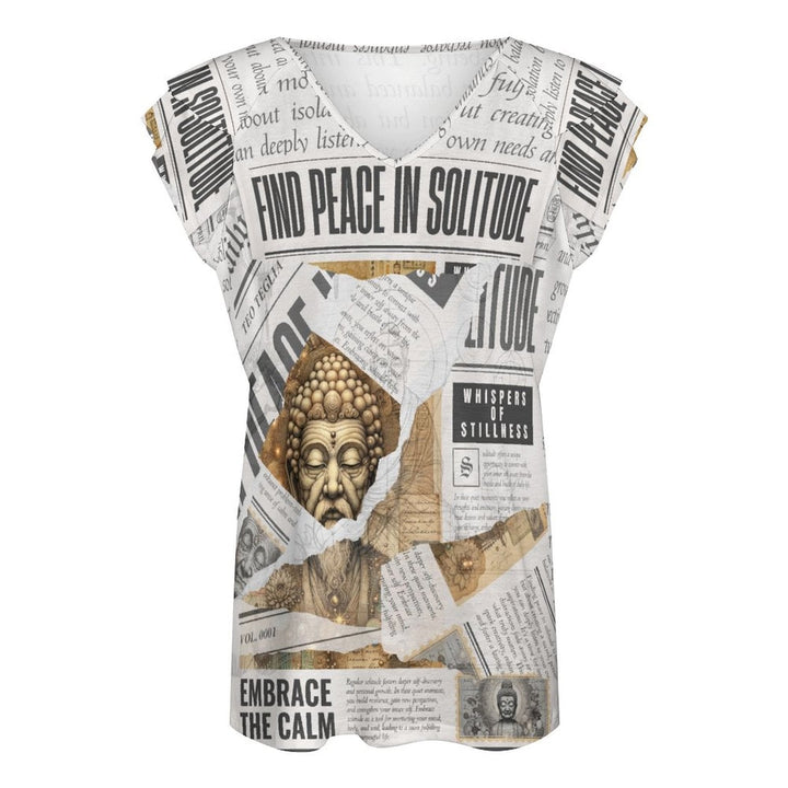 Whispers of Stillness - Ruffle Sleeve V - Neck Tee – Apparel – Shirts by Teo Teglia Art