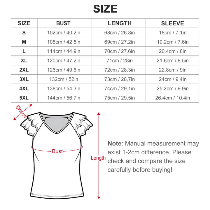 Whispers of Stillness - Ruffle Sleeve V - Neck Tee – Apparel – Shirts by Teo Teglia Art