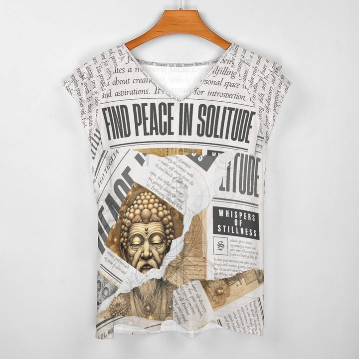 Whispers of Stillness - Ruffle Sleeve V - Neck Tee by Teo Teglia Art