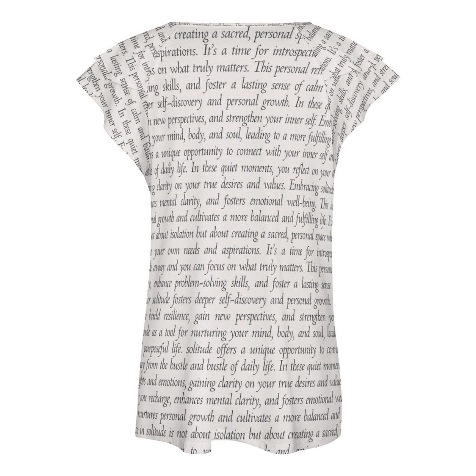 Whispers of Stillness - Ruffle Sleeve V - Neck Tee by Teo Teglia Art