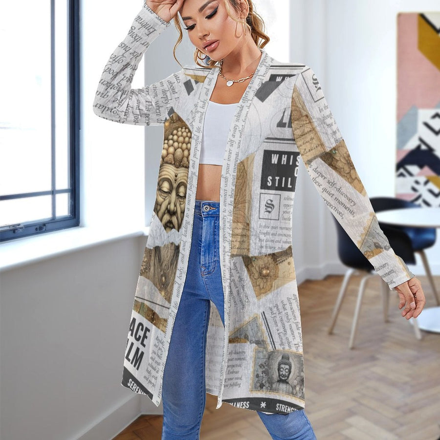 Whispers of Stillness – Women's Mid - Length Cardigan – Dress by Teo Teglia Art