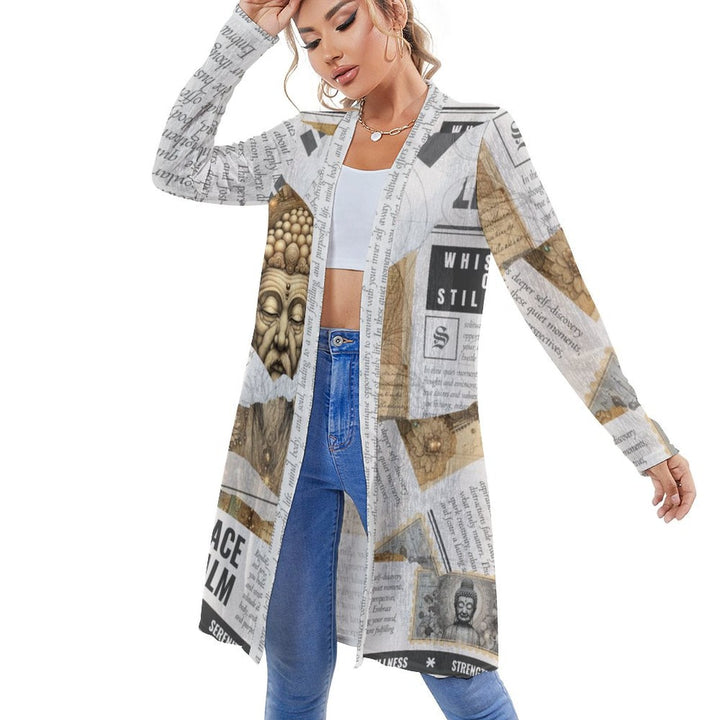 Whispers of Stillness – Women's Mid - Length Cardigan – Dress by Teo Teglia Art