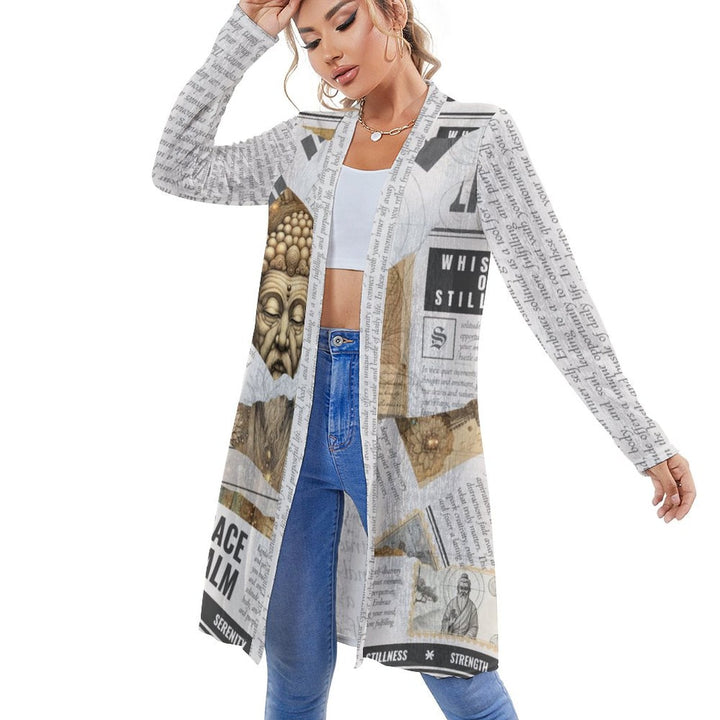 Whispers of Stillness - Women's Mid - Length Cardigan by Teo Teglia Art